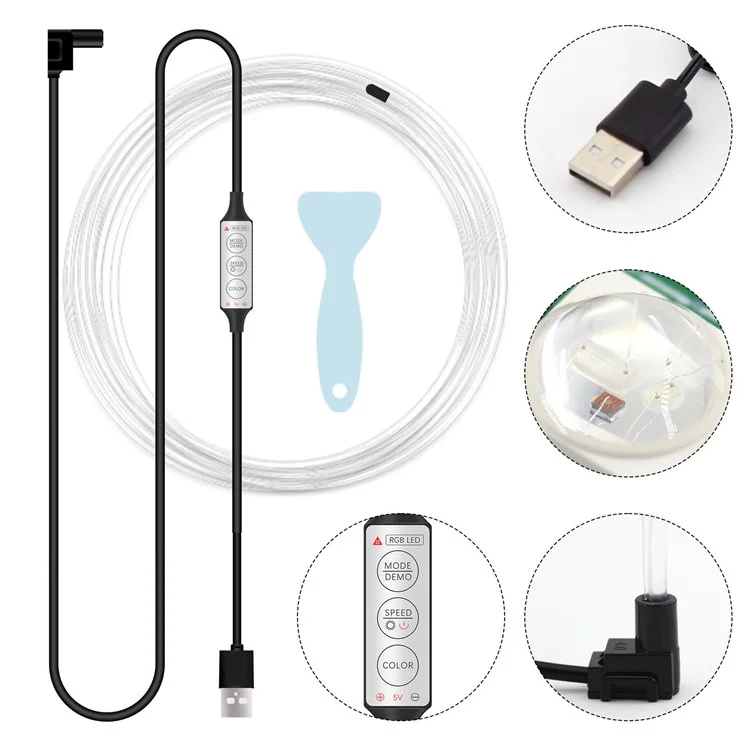 H4U 4m Car Interior Atmosphere RGB LED Flexible Light Strip USB Wire Control Decorative Cold Light Strip