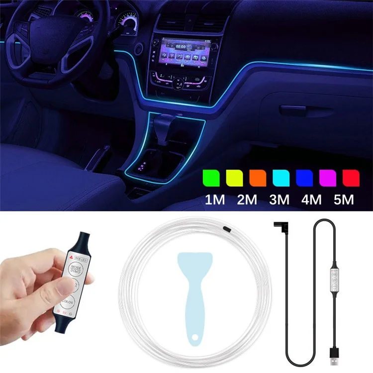 H5U 5m Car Interior Ambient RGB LED DIY Flexible Light Strip USB Wire Control Decorative Cold Light Strip