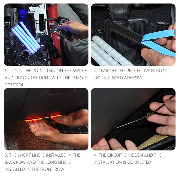 F12U Car Interior 48 LED Light Bar Strip 4 Music Control Modes USB 5V Car Ambient Lamp with APP / Remote Control