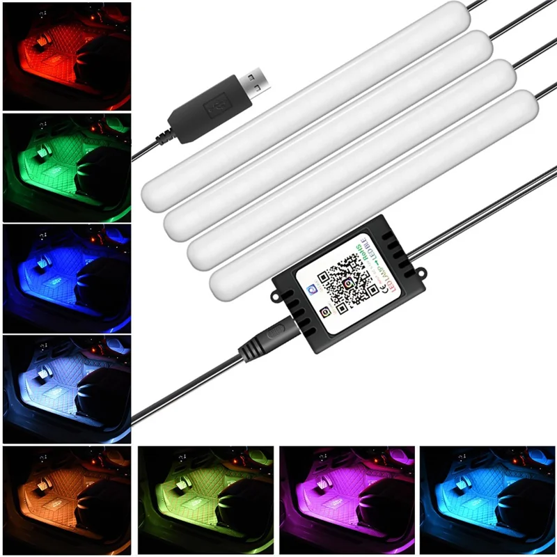 F11U 48 LED Light Bar Strip 2 Music Control Modes USB 5V Car RGB Ambient Light with APP Control