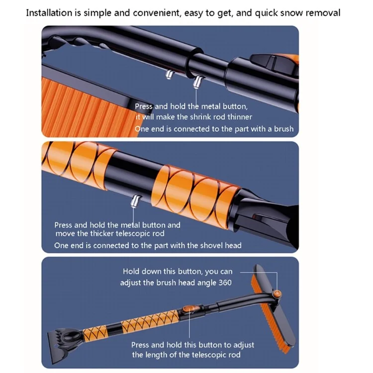ST-3908 Pá Extensível Destacável de Remoção de Neve de Cabeça Dupla para Inverno Raspador de Neve para Pára-brisas de Carro Escova