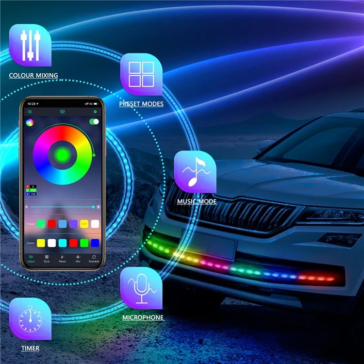 AR12 120 см 5050 светодиодная RGB-лента для подсветки автомобиля с Bluetooth и пультом дистанционного управления