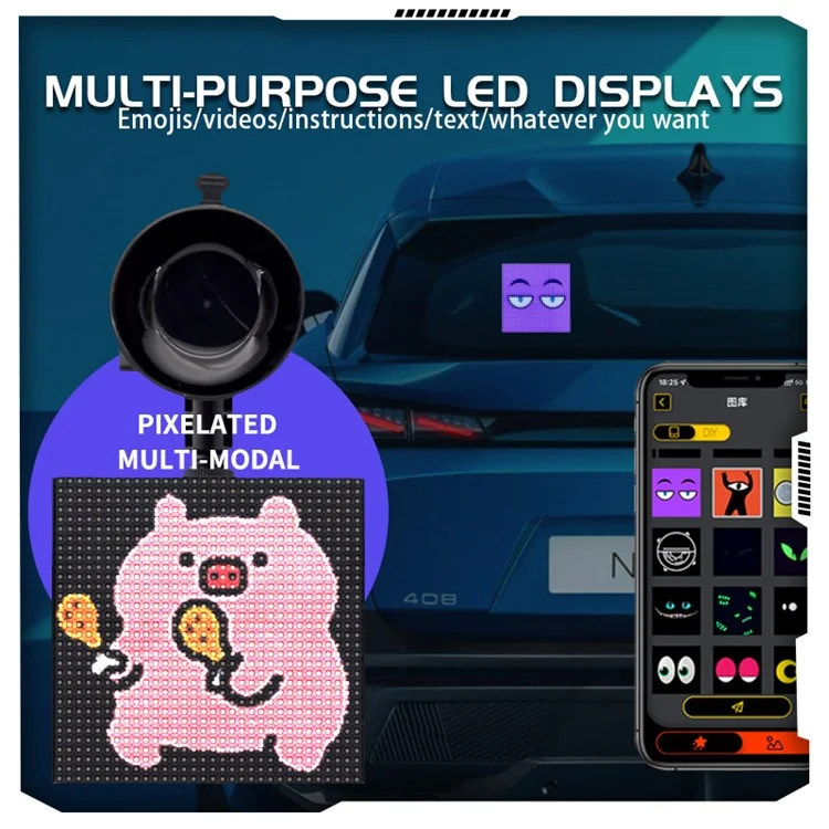 P64L Car LED Sign App Programmabile Pannello a Matrice LED per Messaggio Scorrevole sul Lunotto Posteriore per Espressione di Testo e Motivi Personalizzati