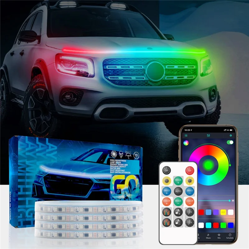 G18F Bande lumineuse LED de 1,8 m pour capot de voiture, bande lumineuse décorative d'ambiance pour capot de voiture, SUV, camions