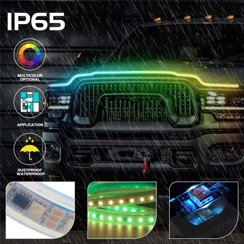 G15F Tiras LED de 1,5 m para capó de coche, luces exteriores, luces de guía del capó del motor de PVC, luz decorativa para coche y camión