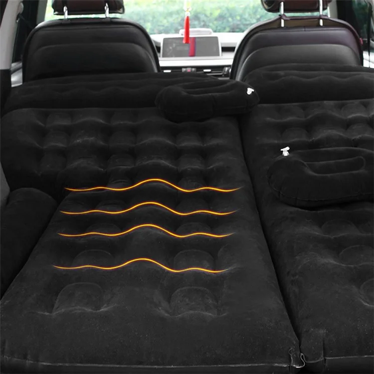 BY-688 Inflatable SUV Air Mattress Camping Bed PVC + Flocking Car Travel Sleeping Bed - Black