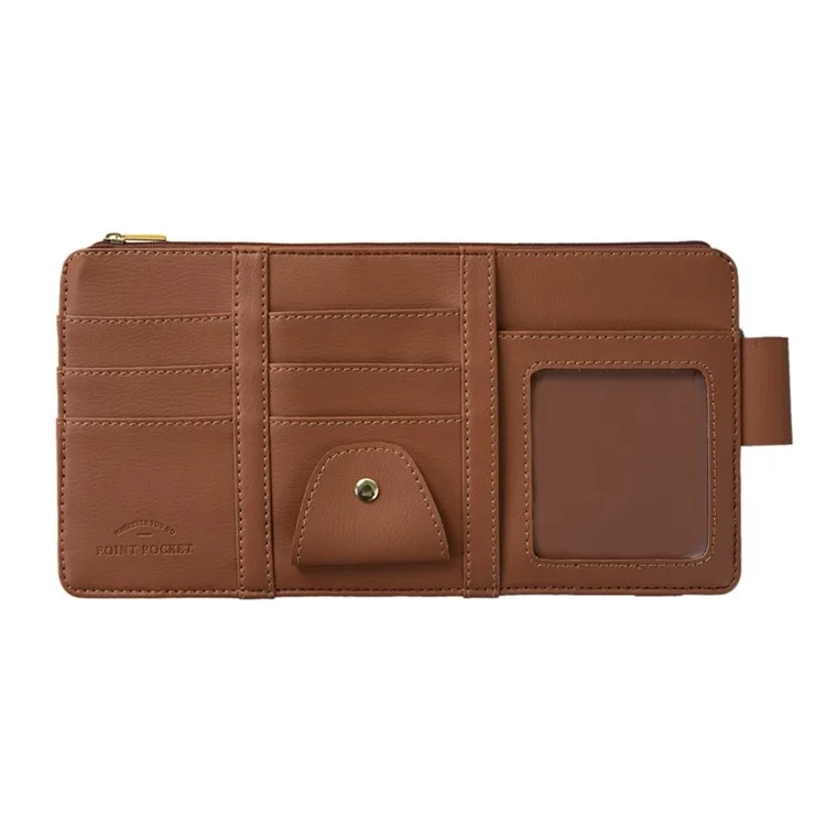 Car Sun Visor Zipper Pocket Storage Bag Microfiber Leather Cards Glasses Phone Holder Bag - Brown