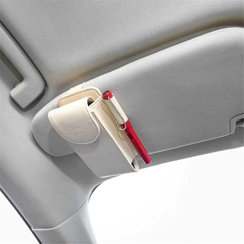 GOATHERD Car Sun Visor Mount Microfiber Leather Sunglasses Storage Bag Glasses Holder Pouch - Beige