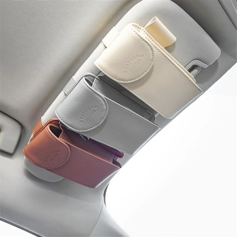 GOATHERD Car Sun Visor Mount Microfiber Leather Sunglasses Storage Bag Glasses Holder Pouch - Beige