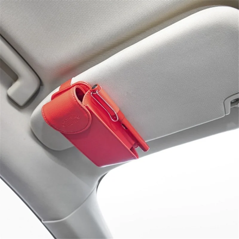 Support de pare-soleil de voiture GOATHERD en cuir microfibre, sac de rangement pour lunettes, porte-lunettes - Rouge