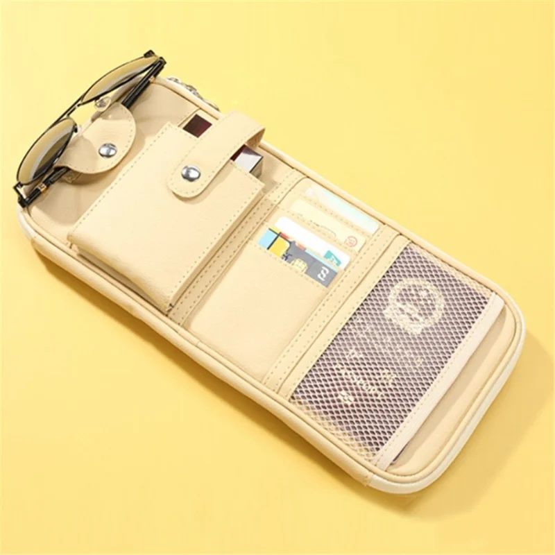 Car Sunshade Storage Bag Multi-Pockets Sunglasses Cards Pen Organizer Microfiber Leather Pouch - Grey