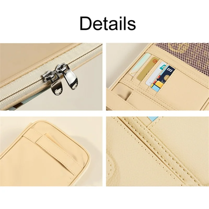 Car Sunshade Storage Bag Multi-Pockets Sunglasses Cards Pen Organizer Microfiber Leather Pouch - Grey