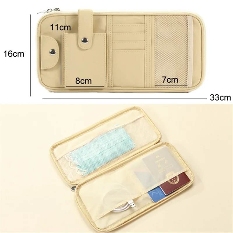 Car Sunshade Storage Bag Multi-Pockets Sunglasses Cards Pen Organizer Microfiber Leather Pouch - Grey