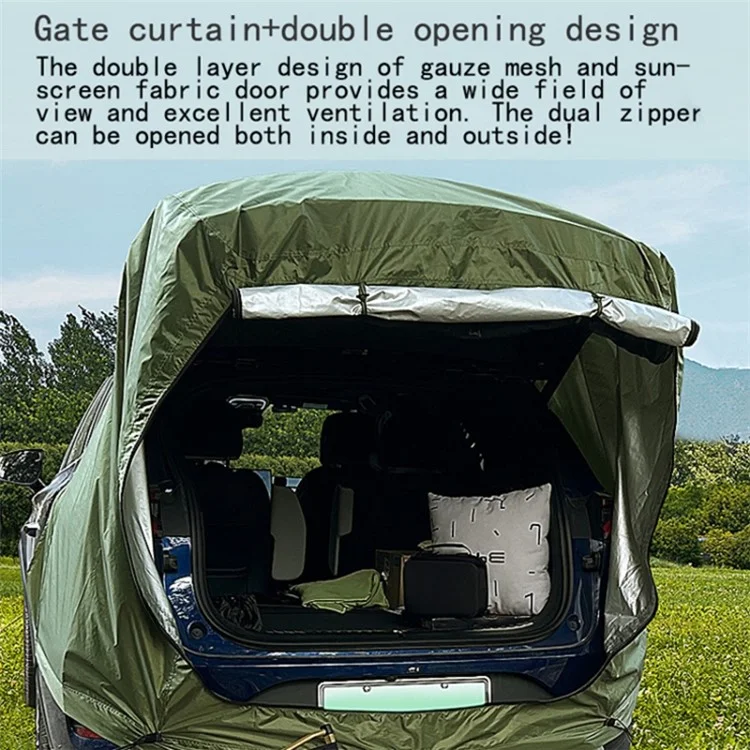 Tienda de Campamento Trasero de Automóvil Conjunto de Cabañas de Tela Oxford SUV Con Sombra de Toldo - Ejercito Verde