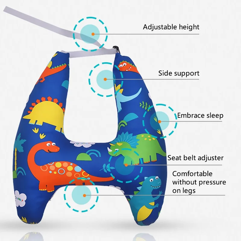 SWIMMDIARY czbz-01 H-Shape Kid Car Sleeping Head Support Car Travel Pillow for Support The Body and Head - Blue Dinosaur