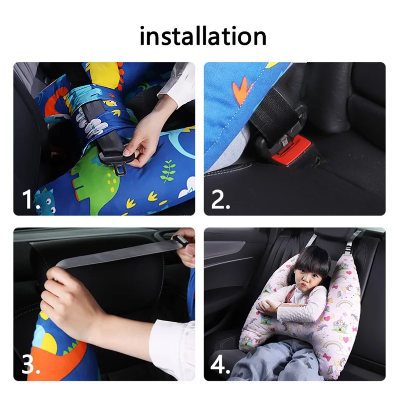 SWIMMDIARY czbz-01 H-Shape Kid Car Sleeping Head Support Car Travel Pillow for Support The Body and Head - Blue Dinosaur