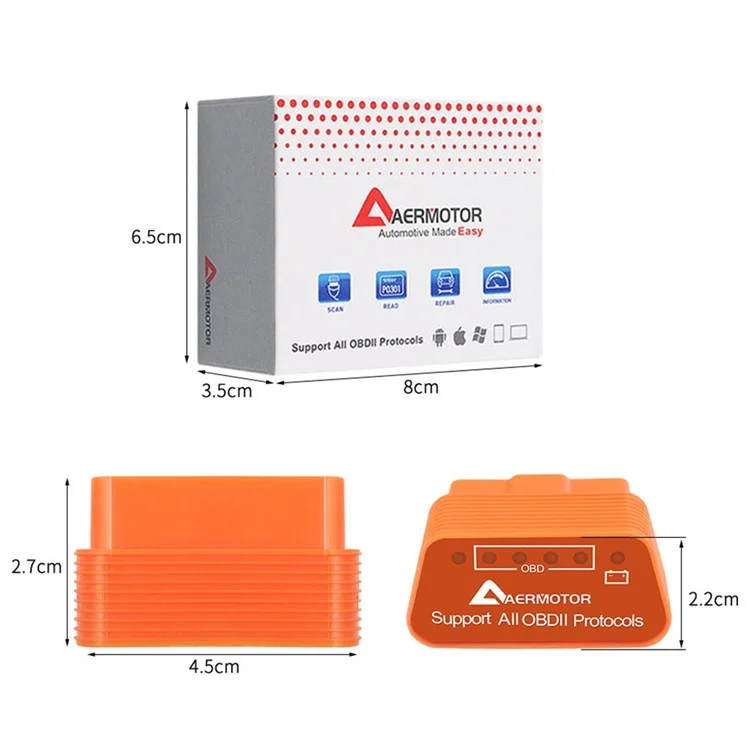 AERMOTOR V1.5 ELM327 OBD2 Bluetooth-сканер кодов неисправностей Диагностический сканер двигателя автомобиля 