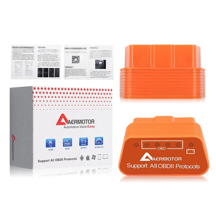 AERMOTOR V1.5 ELM327 OBD2 Bluetooth-сканер кодов неисправностей Диагностический сканер двигателя автомобиля 