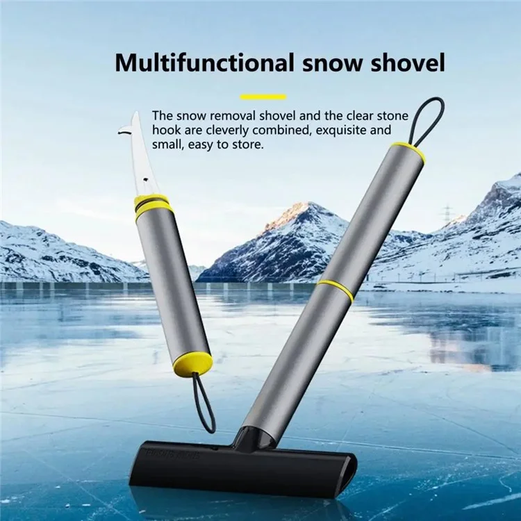 9718 TPU+Liga de Alumínio 2-em-1 Pá de Remoção de Neve Dupla Face para Carro Ferramenta de Limpeza de Grava de Pneu