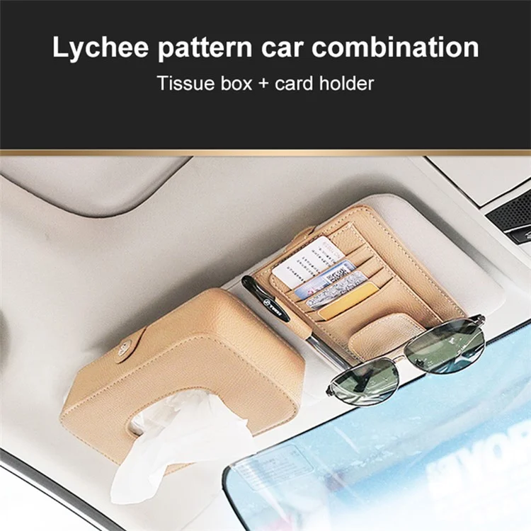 Automotiv-Innenraum-Litschistruktur-PU-Leder-Sonnenblende-Taschentuchbox-Kartenklemme-Set - Beige