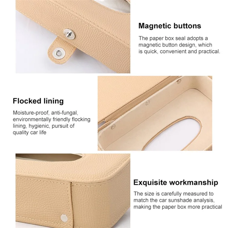 Automotiv-Innenraum-Litschistruktur-PU-Leder-Sonnenblende-Taschentuchbox-Kartenklemme-Set - Beige
