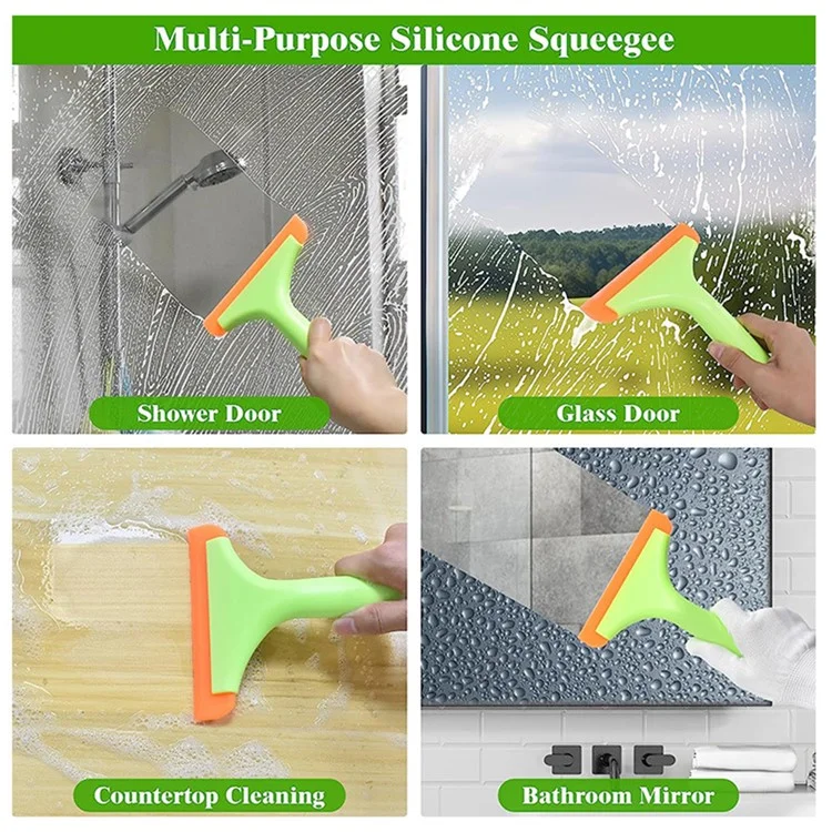 SHANGYOU Long Handle Rubber Blade Squeegee Water Wiper Shower Squeegee for Car Windshield Window - Black
