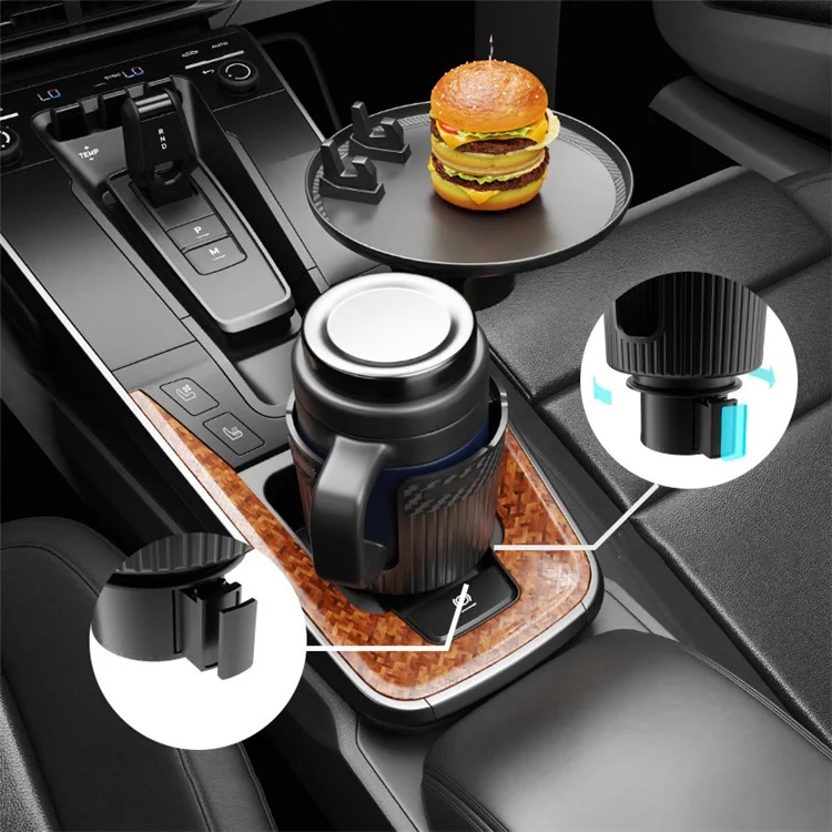 CARFU AC-2393 Rotation ABS Car Cup Holder Food Tray Organizer Expander for Instant Noodles, Snacks - Green