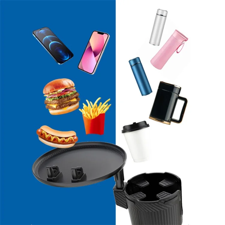 CARFU AC-2393 Rotation ABS Car Cup Holder Food Tray Organizer Expander for Instant Noodles, Snacks - Green