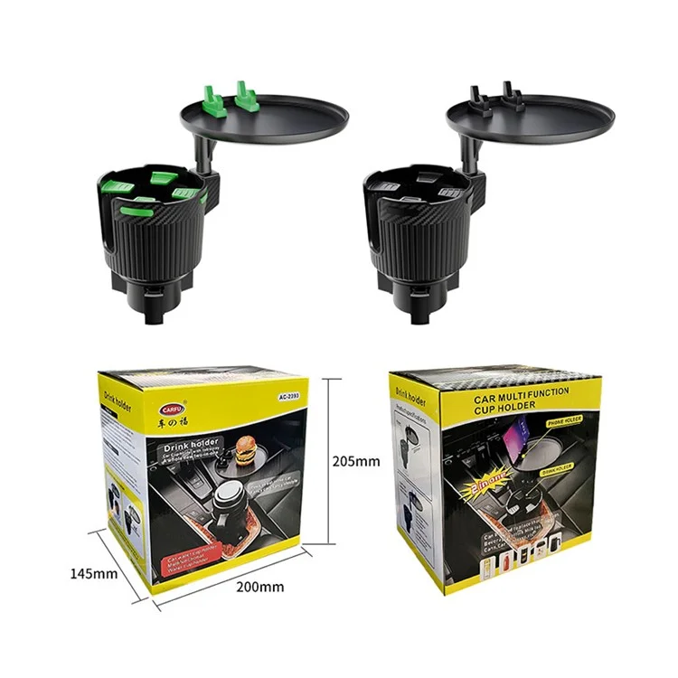 CARFU AC-2393 Rotation ABS Car Cup Holder Food Tray Organizer Expander for Instant Noodles, Snacks - Green