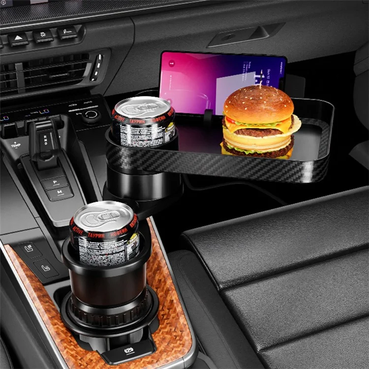 CARFU AC-2387 Suporte para Copos de Carro com Ajuste de 360 Graus e Bandeja para Alimentos