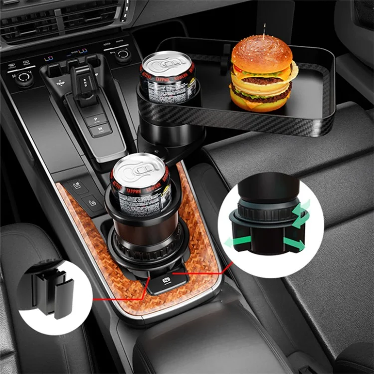 CARFU AC-2387 Suporte para Copos de Carro com Ajuste de 360 Graus e Bandeja para Alimentos