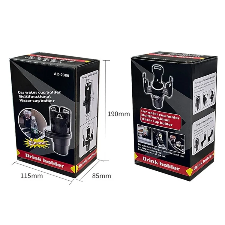 CARFU AC-2380 2-en-1 Portavasos de coche de 360 grados, soporte giratorio para bebidas de coche