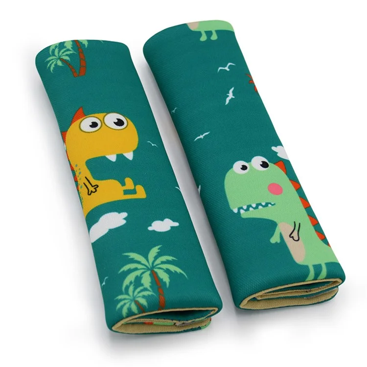 2 pezzi Coprisedile Cintura di Sicurezza Auto con Motivo a Cartone Animato per Bambini, Imbottitura Traspirante - Dinosauro Cartoon