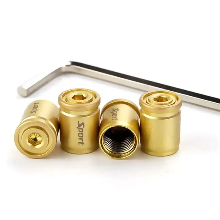 4Pcs Sport Style Motorcycle Car Tire Valve Stem Cover Caps Replace Brass Wheel Valve Caps - Gold