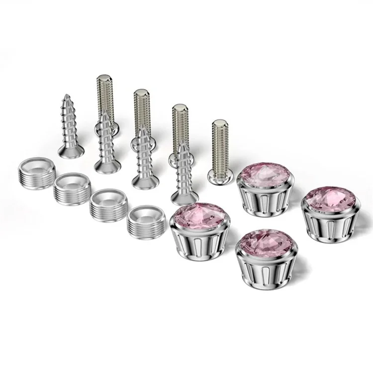 Car License Plate Screws Fastener with Bling Rhinestone Bolt Caps Anti Theft Screws Set for Locking Car Tag - Pink