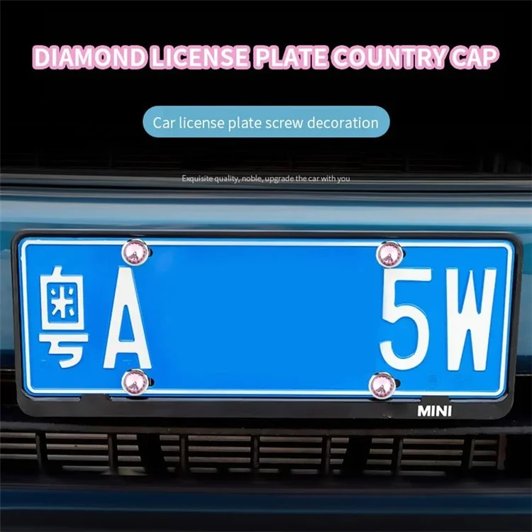 Car License Plate Screws Fastener with Bling Rhinestone Bolt Caps Anti Theft Screws Set for Locking Car Tag - Pink