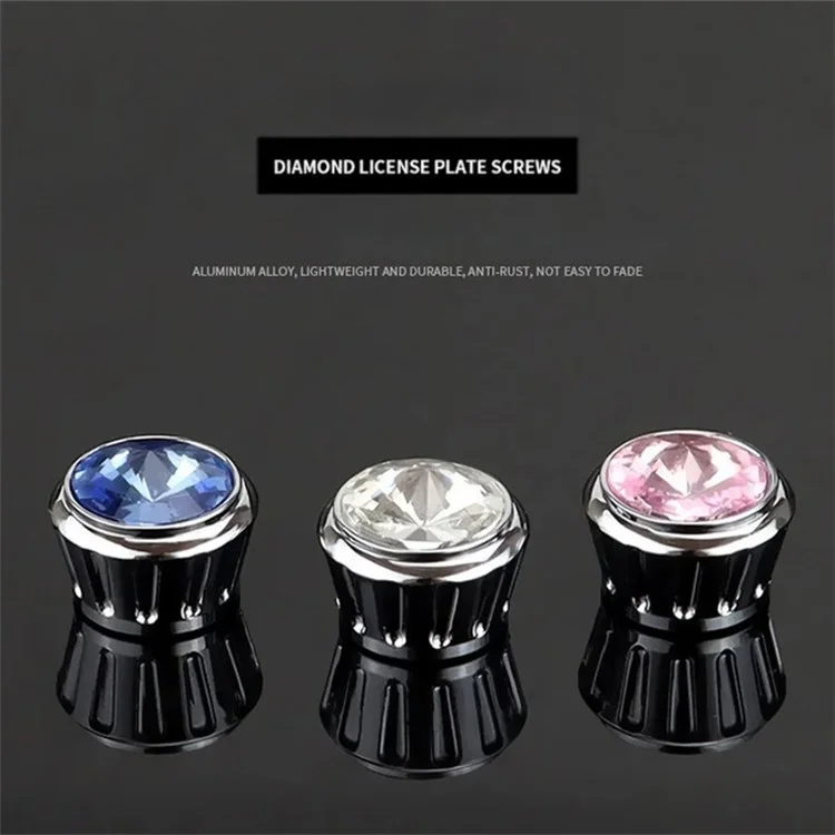 Car License Plate Screws Fastener with Bling Rhinestone Bolt Caps Anti Theft Screws Set for Locking Car Tag - Pink