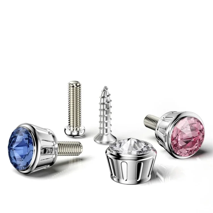 Car License Plate Screws Fastener with Bling Rhinestone Bolt Caps Anti Theft Screws Set for Locking Car Tag - Pink