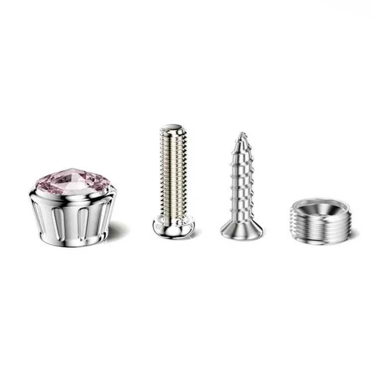 Car License Plate Screws Fastener with Bling Rhinestone Bolt Caps Anti Theft Screws Set for Locking Car Tag - Pink