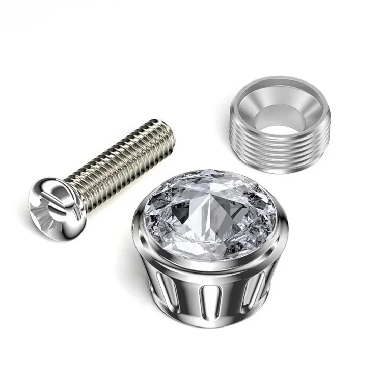 Car License Plate Screws Fastener with Bling Rhinestone Bolt Caps Anti Theft Screws Set for Locking Car Tag - Pink