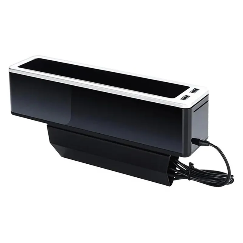 Metal+ABS Car Seat Gap Organizer with Dual USB Ports Slit Filler Storage Box - Driver Side / Silver