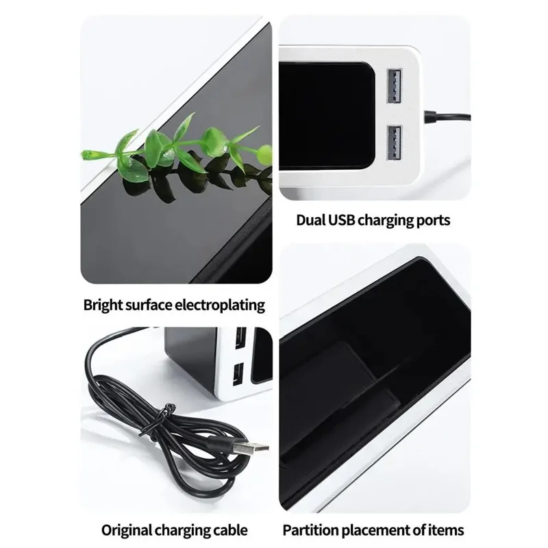 Metal+ABS Car Seat Gap Organizer with Dual USB Ports Slit Filler Storage Box - Driver Side / Silver
