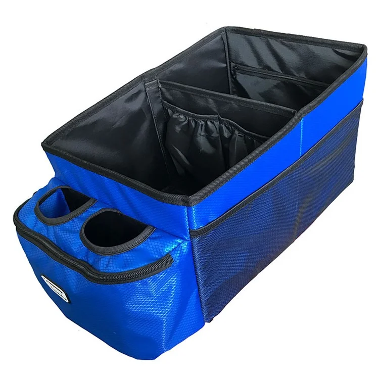 Scatola portatile per il bagagliaio dell'auto Organizer pieghevole in tessuto 600D Contenitore per bottiglie d'acqua e varie - Blu