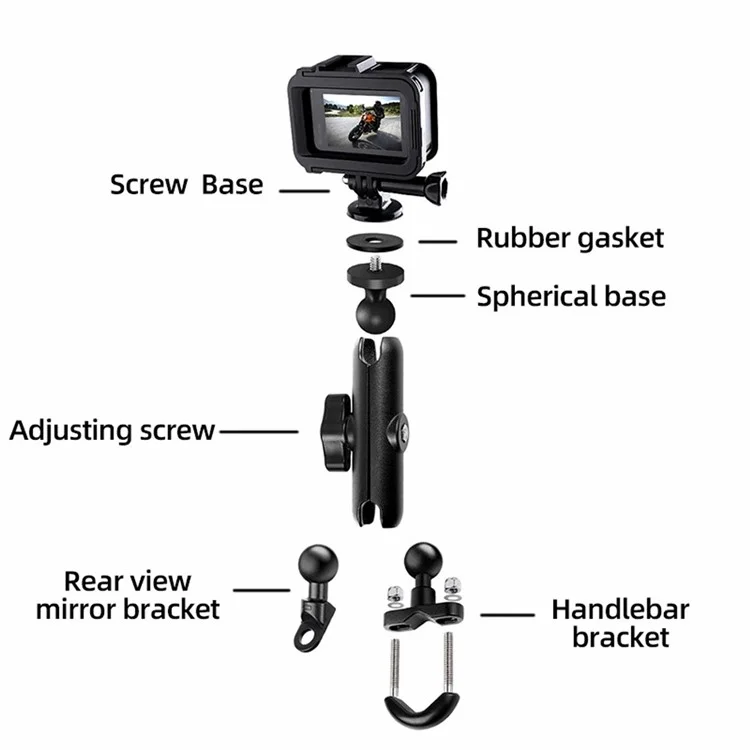 BSDDP RH-F0201 Für GoPro / DJI / Insta360 Actionkamera Motorradhalterung Aluminiumlegierung+ABS Dashcam Halterung - Rückspiegel Halterung