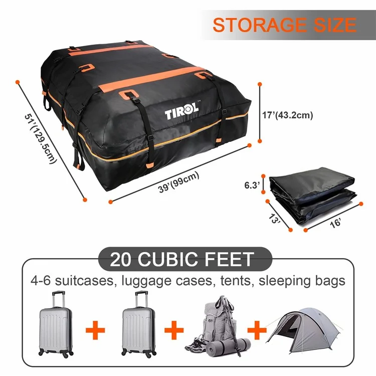 TIROL T26967 20-inch Car SUV Roof Bag 500D PVC Vehicle Roof Luggage Storage Bag Rainproof Cargo Bag - Black