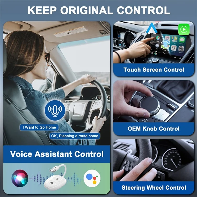 THT-020-9-1 Car Wireless Android Auto Carplay Wired to Wireless Adapter Dongle