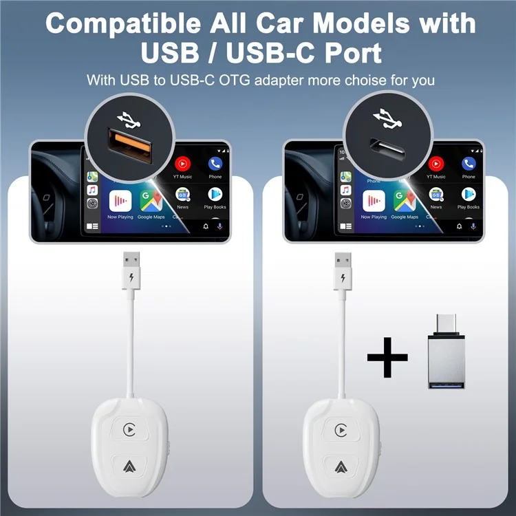 THT-020-9-1 Car Sans Fil Android Auto Carplay Wired to Wireless Adapter Dongle