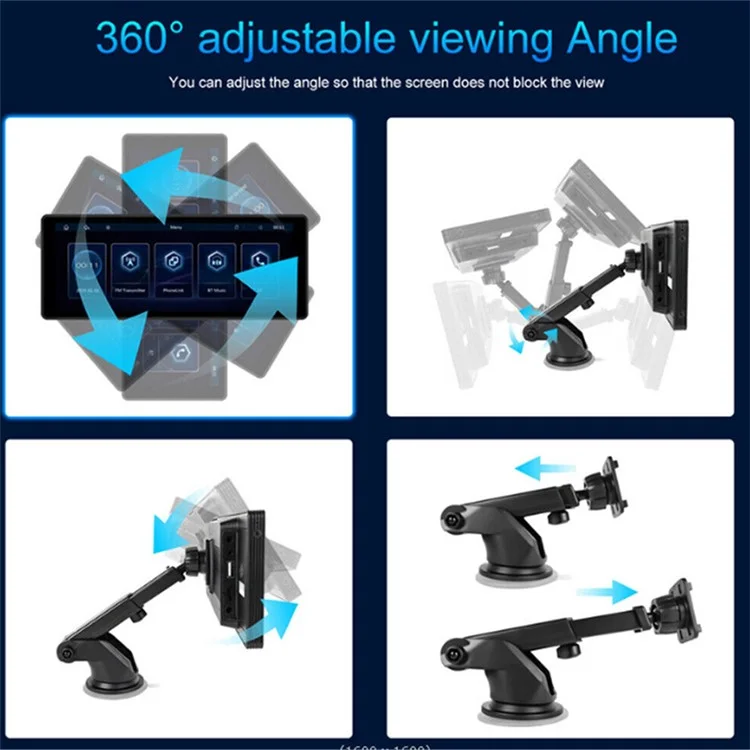 W912 Lecteur vidéo pour voiture portable 10,26 pouces HD avec rotation 360 degrés, prise en charge de la connexion miroir, de la carte TF