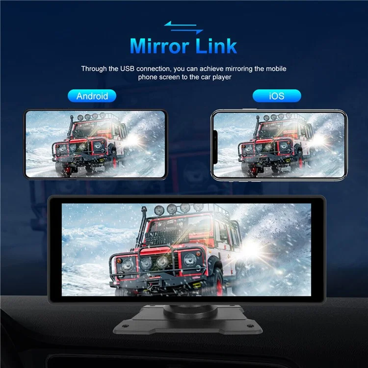 W912 Lecteur vidéo pour voiture portable 10,26 pouces HD avec rotation 360 degrés, prise en charge de la connexion miroir, de la carte TF