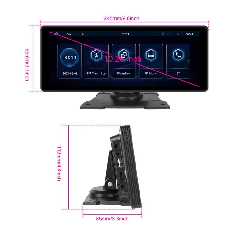 W912B 10.26 Pulgadas de Automóvil HD Reproductor de Automóvil Con Cámara Trasera de 8 Led Portable Bluetooth Monitor Soporte de Soporte de Espejo Enlace